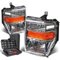 Auto Dynasty Chrome Housing Amber Corner Headlgiht Tool Kit Compatible With Ford F-250 F-350 F-450 F-550 Super Duty 08-10 