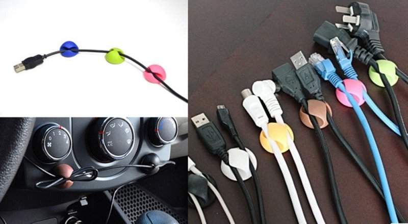 Yueton 24pcs Colorful Double Hole Desktop Wire Cord Cable Clip Management Organizer Holder