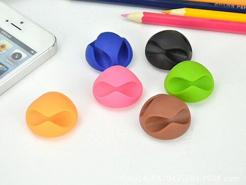 Yueton 24pcs Colorful Double Hole Desktop Wire Cord Cable Clip Management Organizer Holder