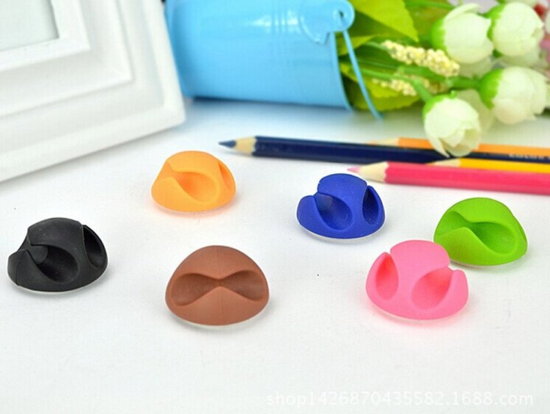 Yueton 24pcs Colorful Double Hole Desktop Wire Cord Cable Clip Management Organizer Holder