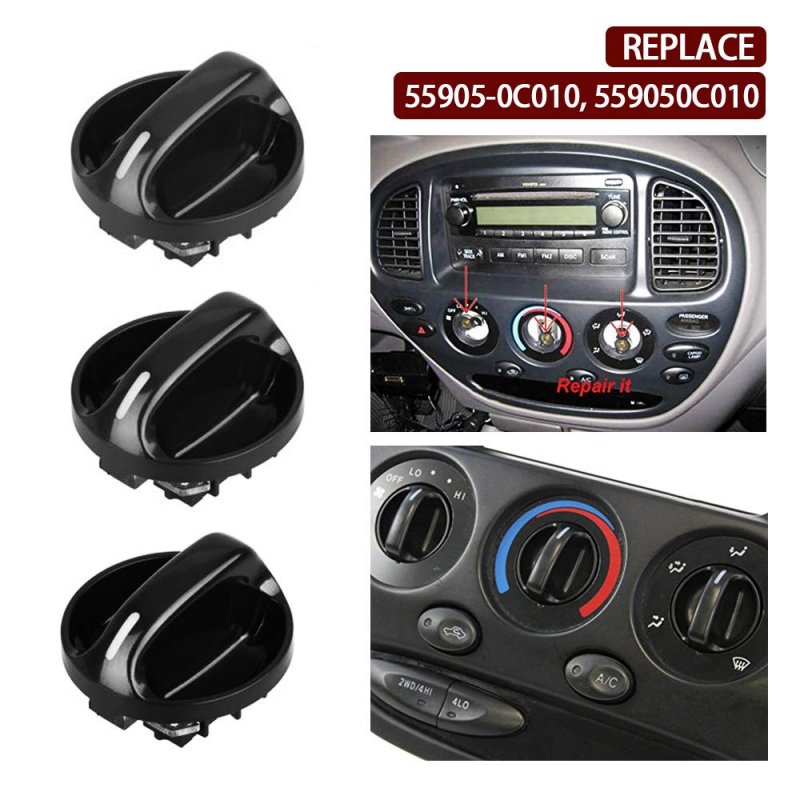 Set Of 3 Ac Heater Blower Fan Control Knob Replacement For 2000-2006 Toyota Tundra Air Conditioner Replace 55905-0c010