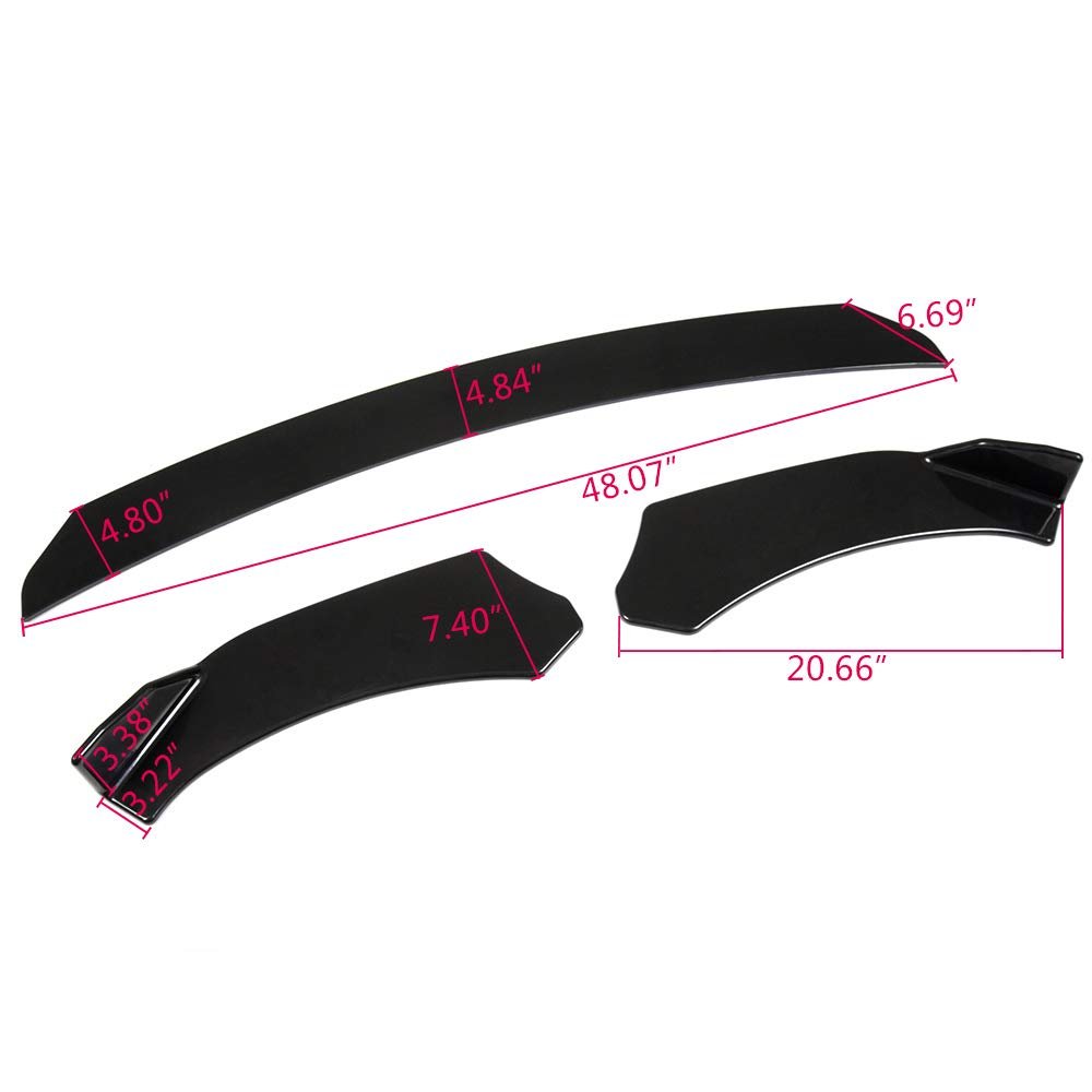 Universal Front Bumper Lip Spoiler Splitter Diffuser 67 In For Bmw E90 E92 M3 Gloss Black Flat Edge Polypropylene 3 Piece Set