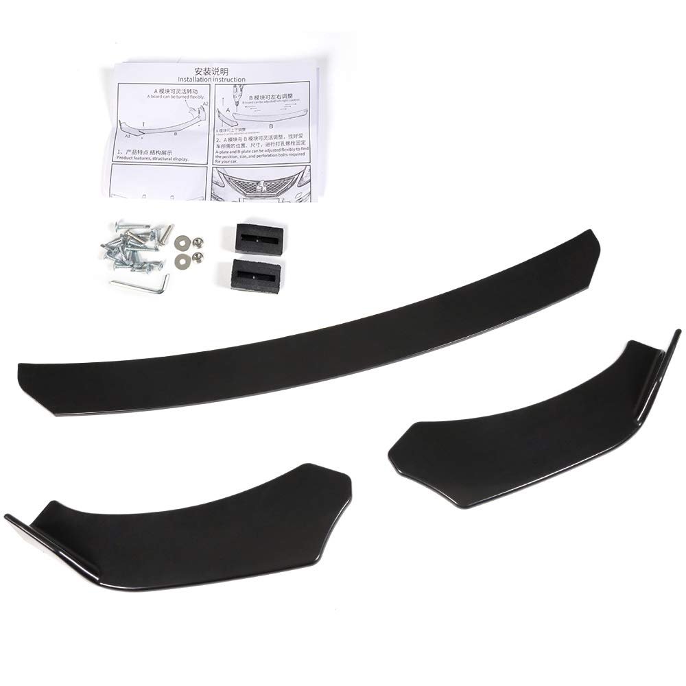 Universal Front Bumper Lip Spoiler Splitter Diffuser 67 In For Bmw E90 E92 M3 Gloss Black Flat Edge Polypropylene 3 Piece Set