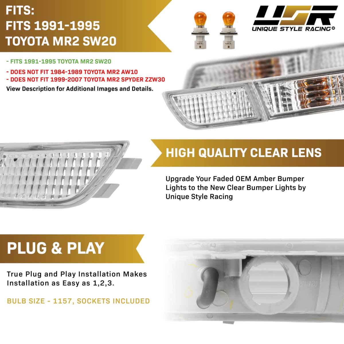 Usr 91-95 Mr-2 Turn Signal Light A 4 Pieces Front Bumper Signals Lamps Left Right For 1991-1995 Toyota Mr2 Sw20 All Models Us