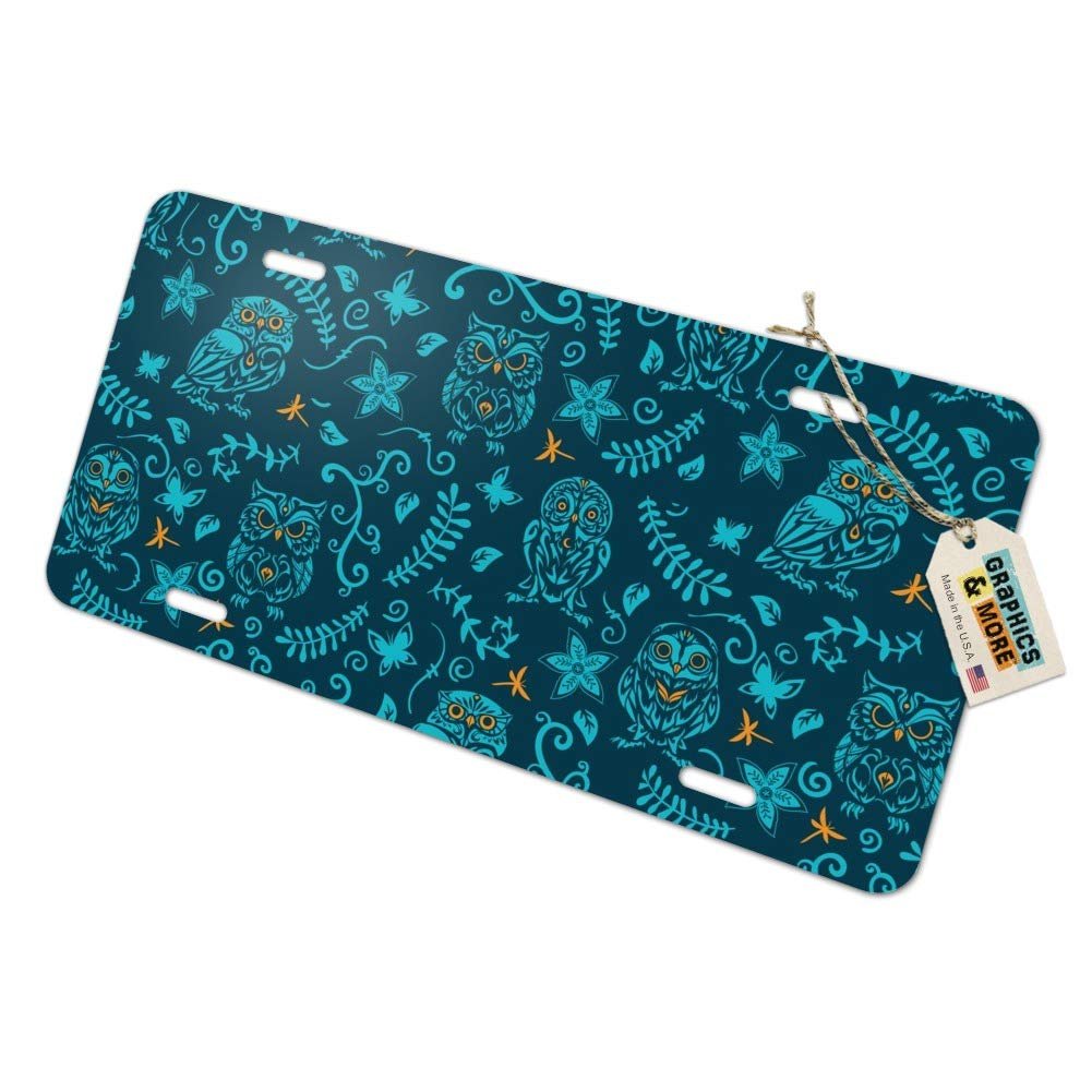 Mystical Owl Pattern Novelty Metal License Plate With Butterflies Dragonflies Leaves And Flowers Uv Water Resistant Aluminum 6