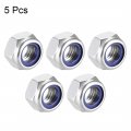 Uxcell Hex Lock Nuts M14 X 2mm Stainless Steel Nylon Insert Self-locking For Fasteners 5pcs Silver Tone