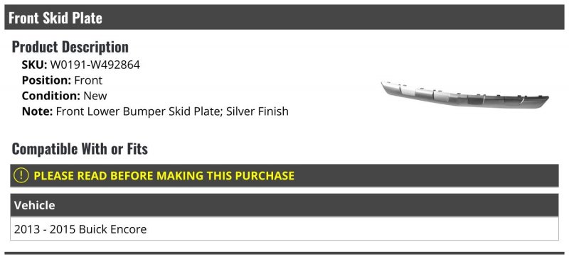 Front Lower Bumper Skid Plate Silver Finish For 2013 To 2015 Buick Encore W0191-w492864