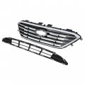 Hecasa Front Upper Lower Grille Compatible With 2015-2017 Hyundai Sonata 86350c2000 86561c2000 Bumper Grill Chrome Black