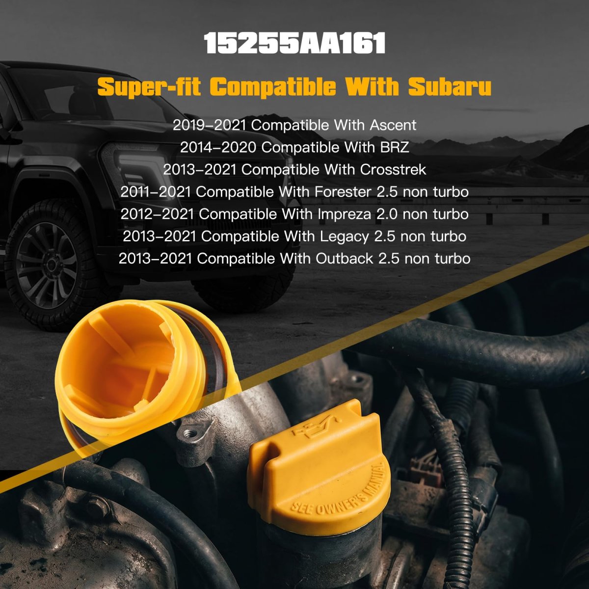 Engine Oil Filler Cap Replaces 15255aa161 For 2013 2021 Legacy 2 5 Non Turbo And Outback Includes Rubber Gasket Direct Fit