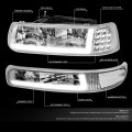 Auto Dynasty Led Drl Chrome Clear Corner Headlight W Bumper Lamps Tool Kit Compatible With Chevy Silverado 99-06