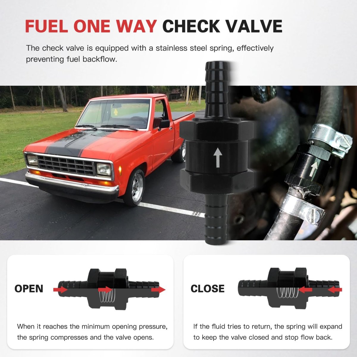 5 16 In One Way Inline Fuel Check Valve Non Return For Carburetor And Low Pressure Systems 8mm Od Aluminum Alloy 2 Pack