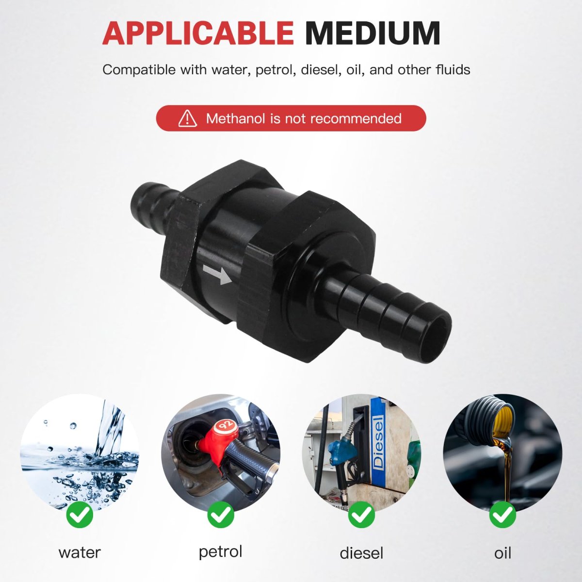 5 16 In One Way Inline Fuel Check Valve Non Return For Carburetor And Low Pressure Systems 8mm Od Aluminum Alloy 2 Pack