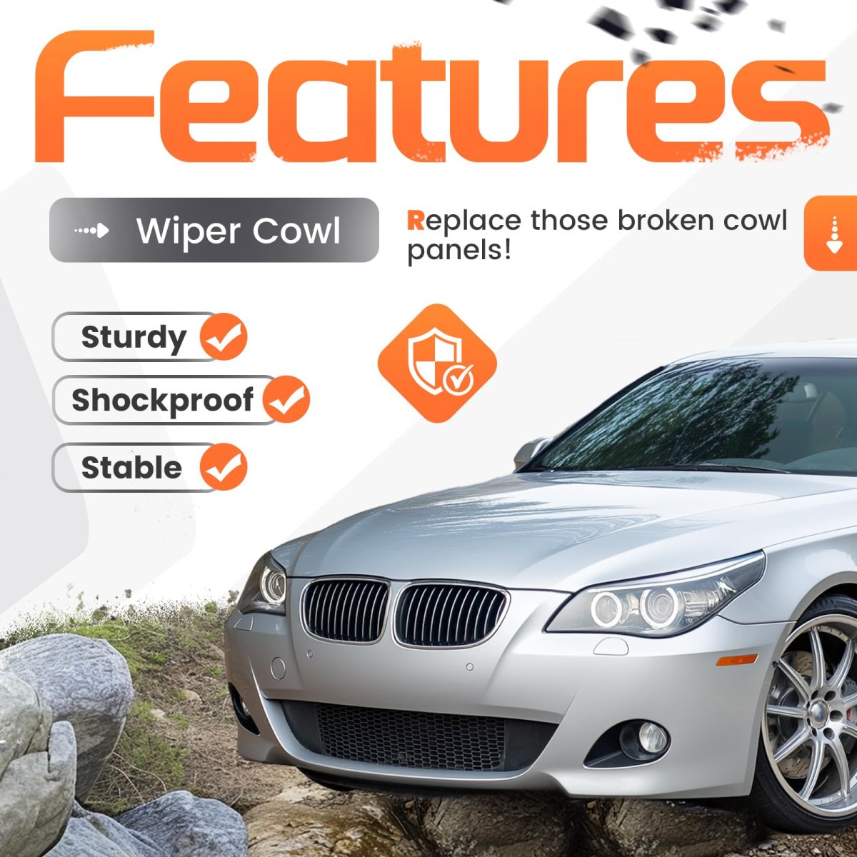 Jmtaat Windshield Wiper Cowl Panel Grille For 2004-2010 Bmw 525i Xi 528i 530i 535i 545i 550i M5 Replace 51717027083 Air Inlet