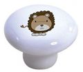 Set Of 2 Lion Cub Big Head Ceramic Cabinet Drawer Knobs 