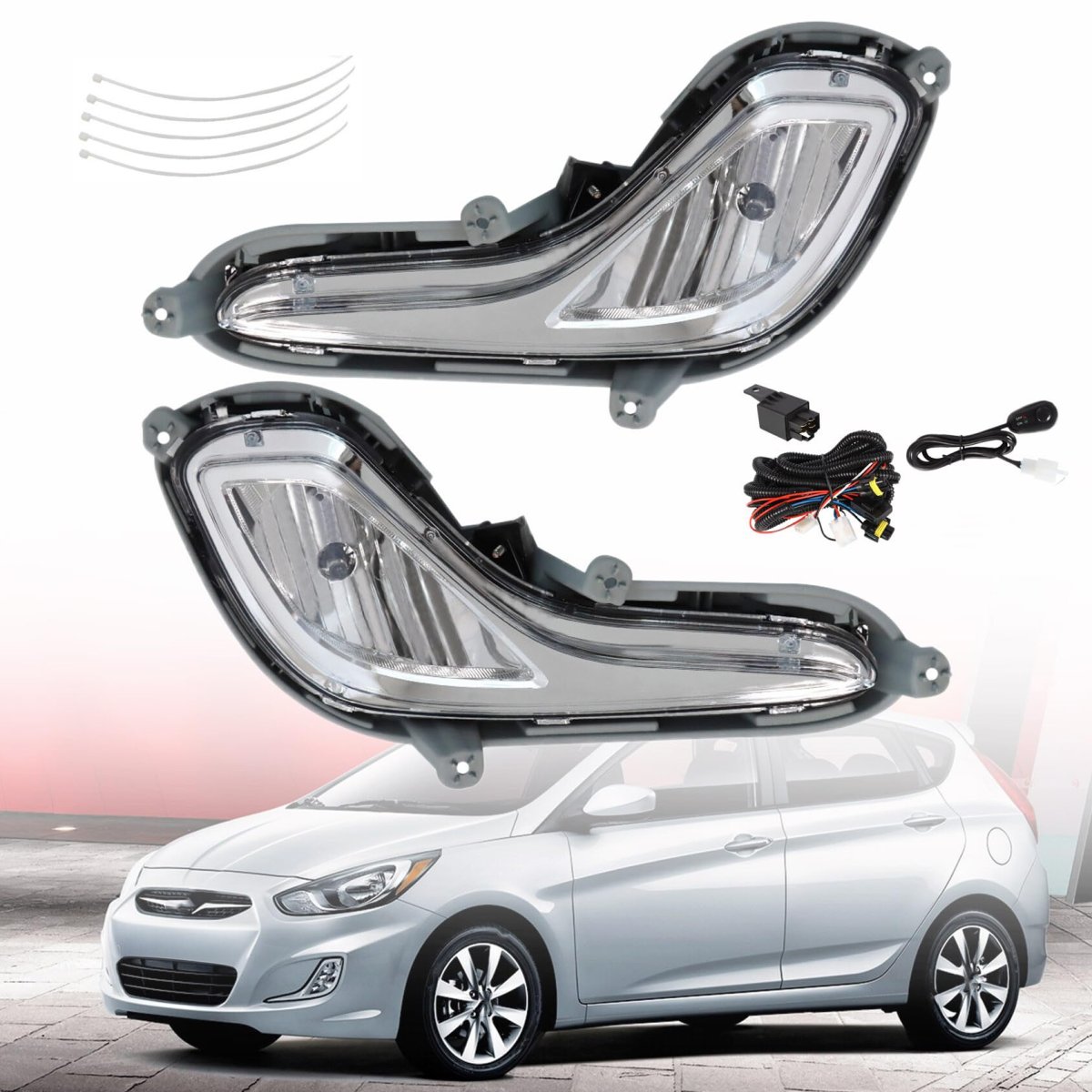 2pcs Clear Bumper Fog Lights Assembly With Bulbs And Switch Wiring Kit Replacement For 2012-2016 Accent 4-door