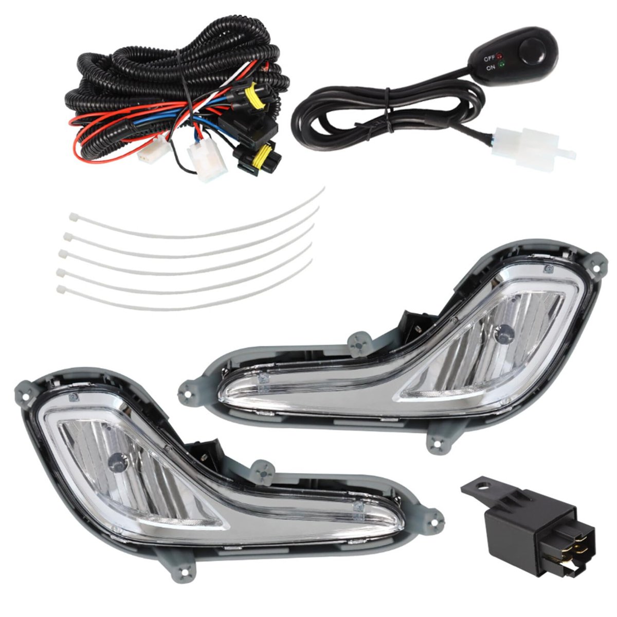 2pcs Clear Bumper Fog Lights Assembly With Bulbs And Switch Wiring Kit Replacement For 2012-2016 Accent 4-door