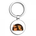 Dog Bark Mouthpiece Cartoon Round Stainless Steel Metal Keychain Double Sided Design With Ring Closure Silver Small Novelty Key 