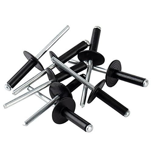 100pcs 3 16 In X 1 Large Flange Aluminum Blind Pop Rivets Black Grip Range 18 To 20mm