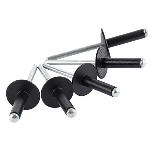 100pcs 3 16 In X 1 Large Flange Aluminum Blind Pop Rivets Black Grip Range 18 To 20mm