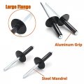 100pcs 3 16 In X 1 Large Flange Aluminum Blind Pop Rivets Black Grip Range 18 To 20mm