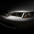 Auto Dynasty Led Drl L-bar Smoked Housing Amber Corner Headlight Lamps Tool Kit Compatible With Honda Accord 98-02