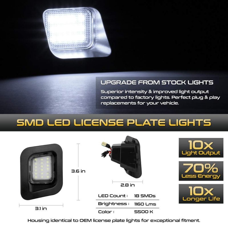 Full Led License Plate Light For 2003-2018 Dodge Ram 1500 2500 3500 Pickup Truck 6000k Diamond White 2-pieces Tag Lamp Assembly