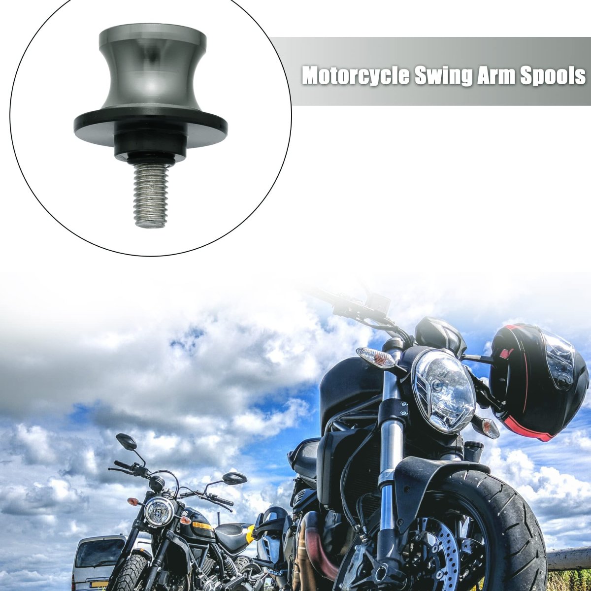 2 Pcs 8mm Metal Motorcycle Swing Arm Spool Rear Stand Sliders Titanium Tone