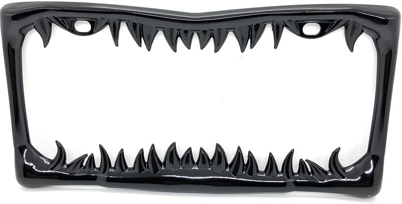 Shark Tooth License Plate Frame Black Painted Metal