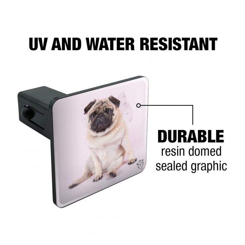 Pug Puppy Dog With Angel Wings Pink Tow Trailer Hitch Cover Plug Insert