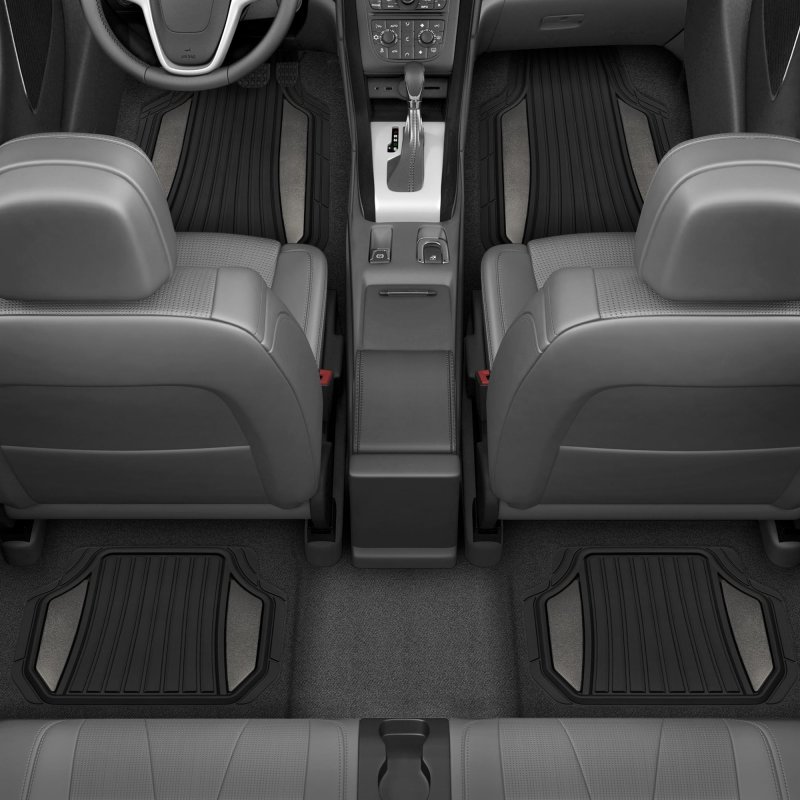 Motor Trend Chrometech Car Floor Mats Full Set Durable Rubber For Cars With Two Tone Accent All Weather Interior Protection