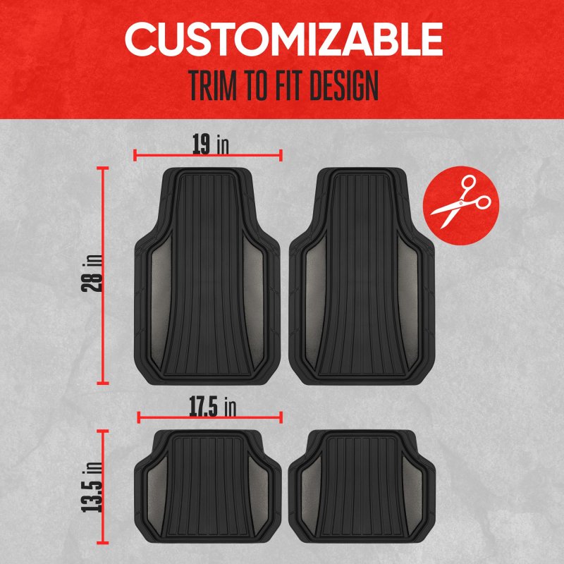 Motor Trend Chrometech Car Floor Mats Full Set Durable Rubber For Cars With Two Tone Accent All Weather Interior Protection