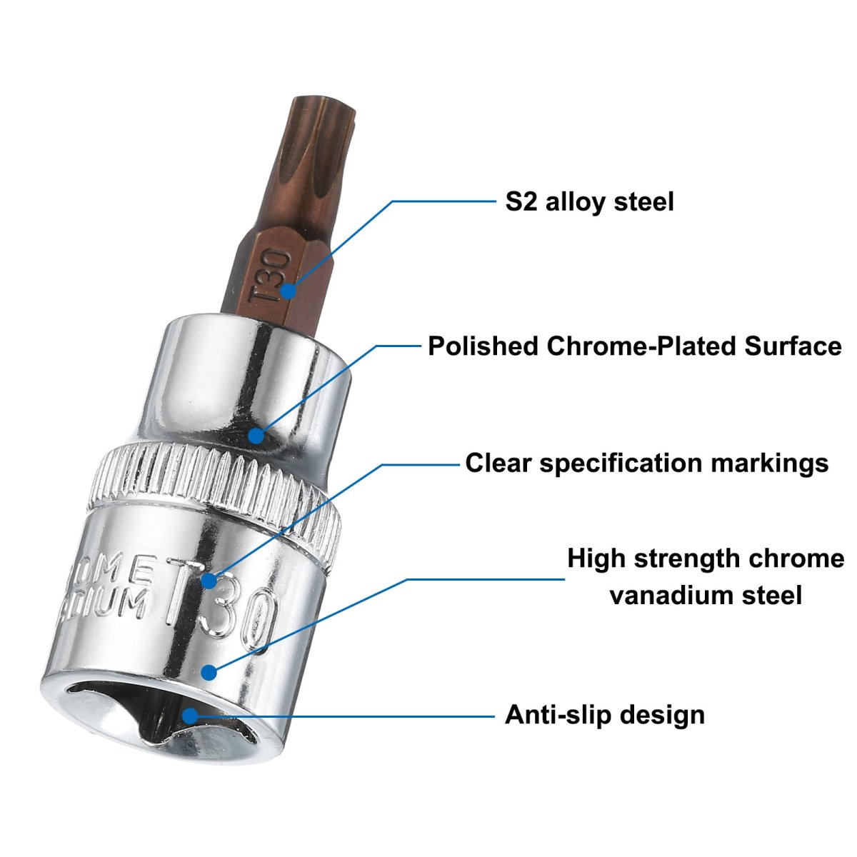 4pcs 3 8 Drive X T30 Torx Bit Socket S2 Steel Bits Cr-v Sockets 48mm Length Use With Ratchet Wrench Slide Bar Extension Rod