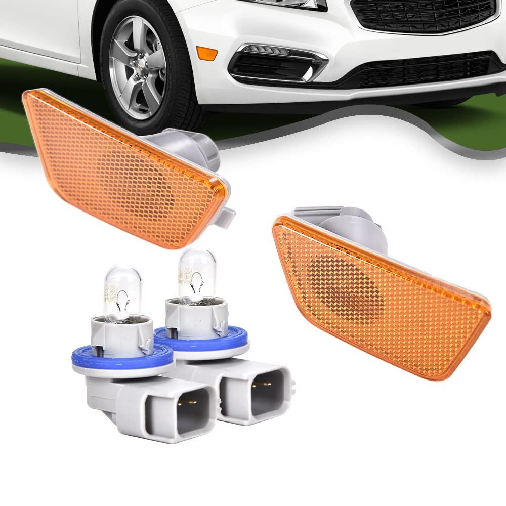 Front Bumper Side Marker Lights For Chevy Cruze 2011 2016 Driver And Passenger Amber Lens Chrome Housing Gm2551198 Gm2550198