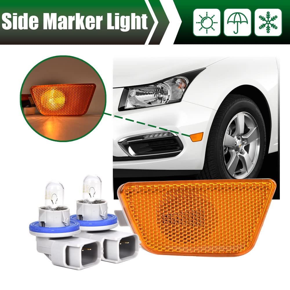 Front Bumper Side Marker Lights For Chevy Cruze 2011 2016 Driver And Passenger Amber Lens Chrome Housing Gm2551198 Gm2550198