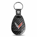 Ipick Image For Chevrolet Corvette C8 Black Real Carbon Fiber Large Tear-drop Key Chain Keychain Official Licensed