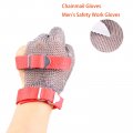 Reton-ppe 3-finger Chainmail Protective Glove Stainless Steel Metal Cut Resistants With Textile Strap Kitchen Safety Work Glove