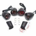 Httmt Mt224-017f R- Heavy Billet Aluminum Front And Rear Turn Signal Kit Indicator Light Smoke Lens With Long Black Metal