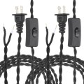8ft 18 2 Twisted Cloth Covered Lamp Cord Pcs Vintage Fabric Electrical Wire With Switch Button And Plug Stripped Ends Ready For 