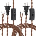 8ft 18 2 Twisted Cloth Covered Lamp Cord Pcs Vintage Fabric Electrical Wire With Switch Button And Plug Stripped Ends Ready For 