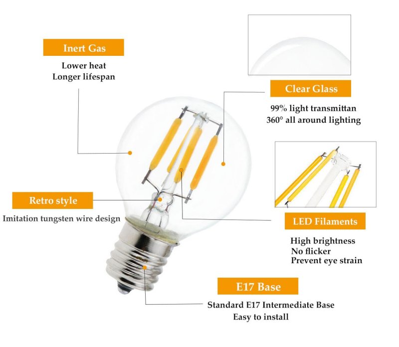 2 Pack E17 S11 Led Light Bulbs 4w 40 Watt Equivalent Mini Globe Natural White 4000k 400 Lumen Non Dimmable For Desk Lamp