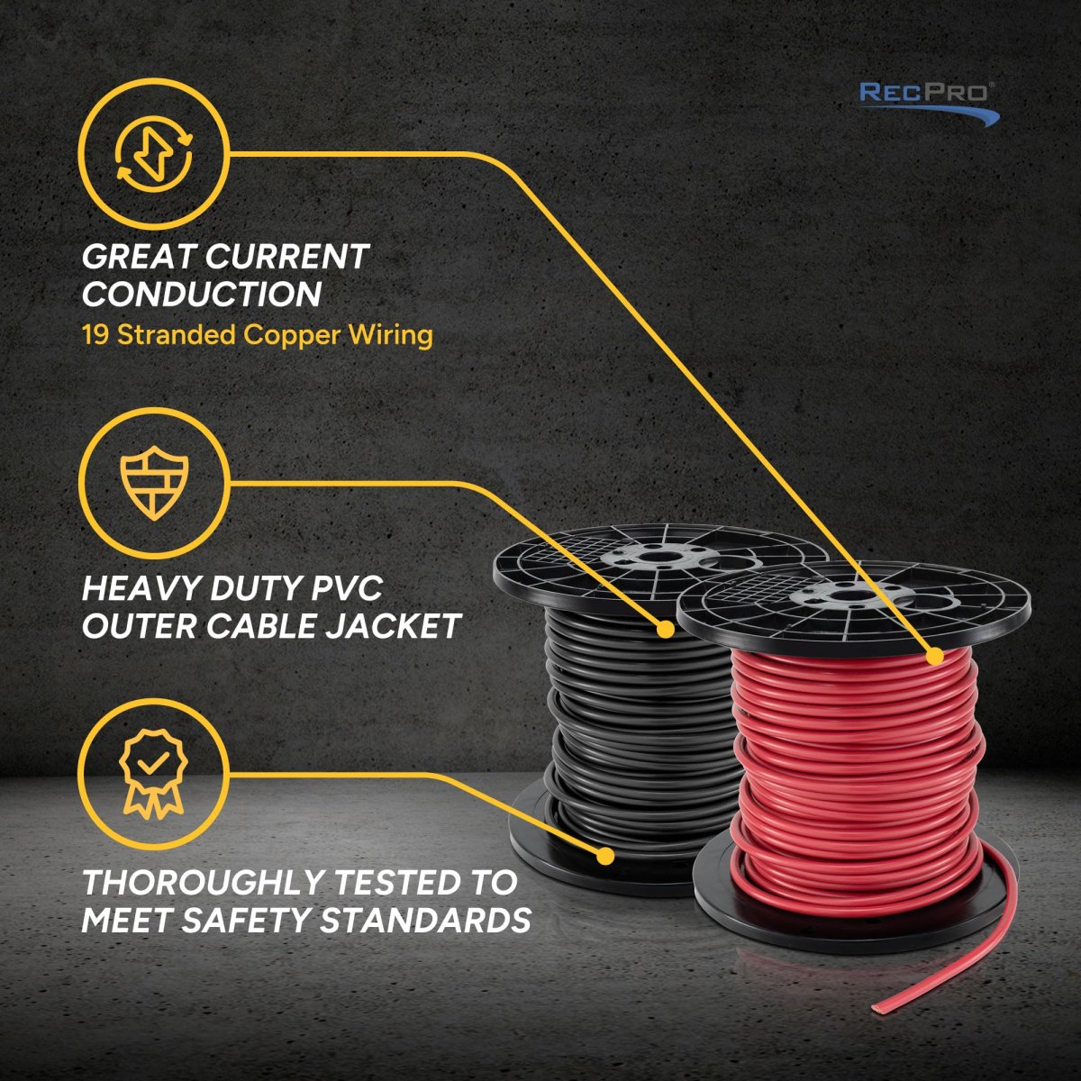 Recpro Rv 2 Gauge Stranded Copper Wire 12v Battery Cable Red Black Pvc Insulated 19 Strand Conductor For Automotive Solar