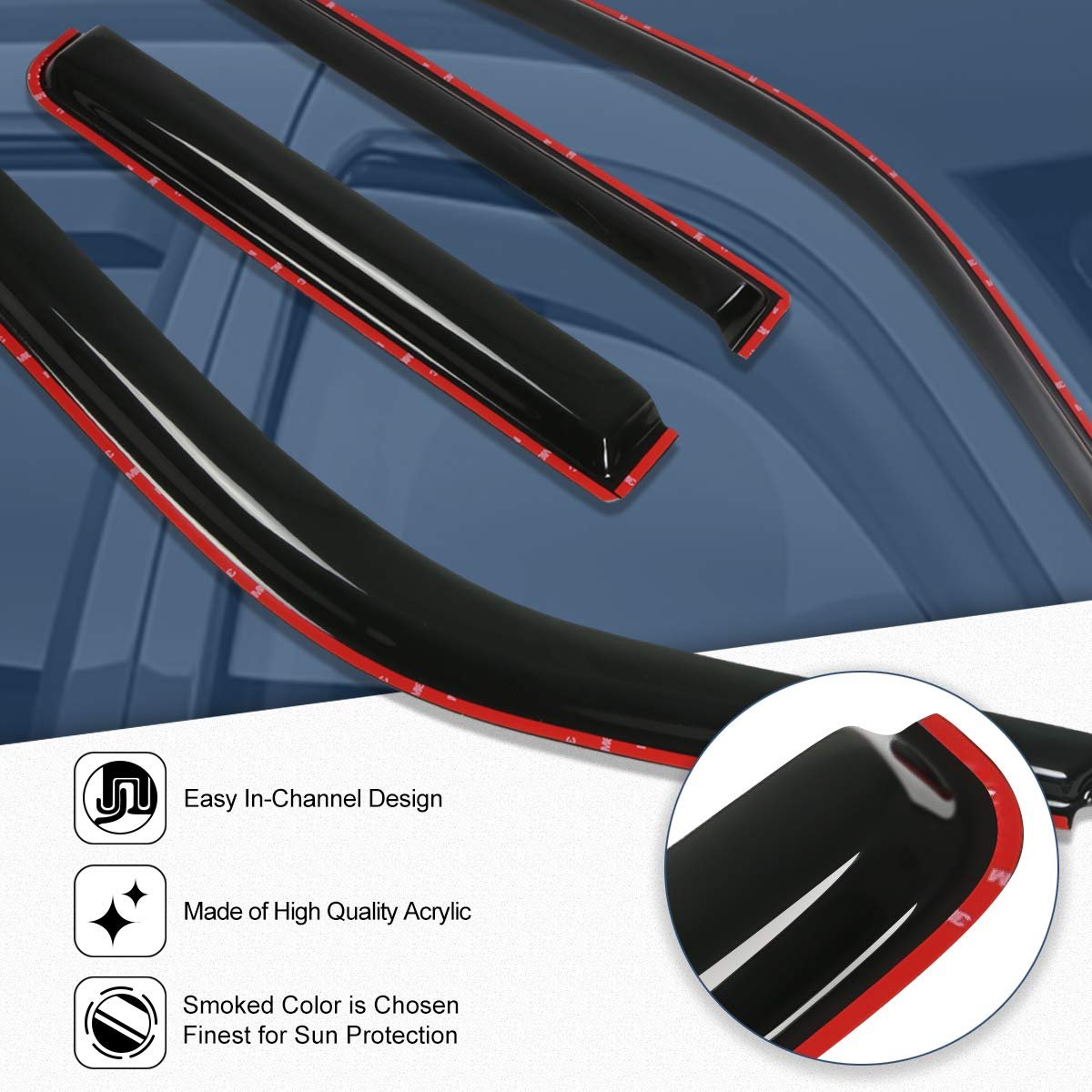 Ford Explorer Mercury Mountaineer 4pcs In-channel Window Deflector Rain Guard 38 Sun Roof Visor Smoked