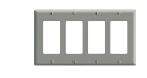 Leviton 80412-gy 4-gang Decora Gfci Device Wallplate Standard Size Thermoset Mount Gray