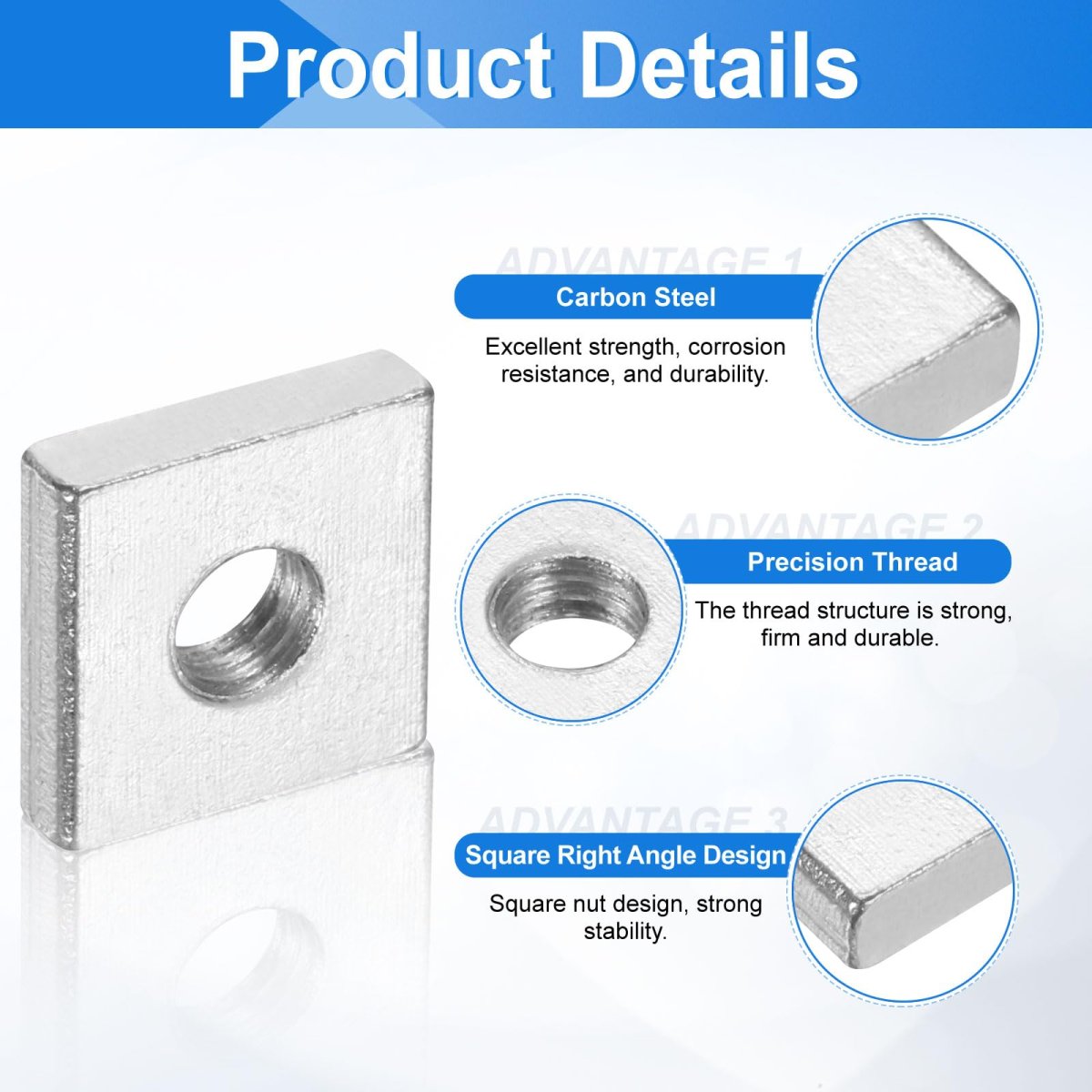 10pcs M5x12mmx3mm Square Nuts Carbon Steel Zinc Plated Coarse Thread Fasteners For Home Repairs And Professional Engineering