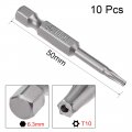 Uxcell 10 Pcs 1 4 Hex Shank T10 Magnetic Security Torx Screwdriver Bits 50mm Length