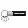 Ipick Image Compatible With Chrysler Logo Black Real Leather Strap Chrome Round Hook Metal Key Chain
