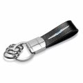 Ipick Image Compatible With Chrysler Logo Black Real Leather Strap Chrome Round Hook Metal Key Chain