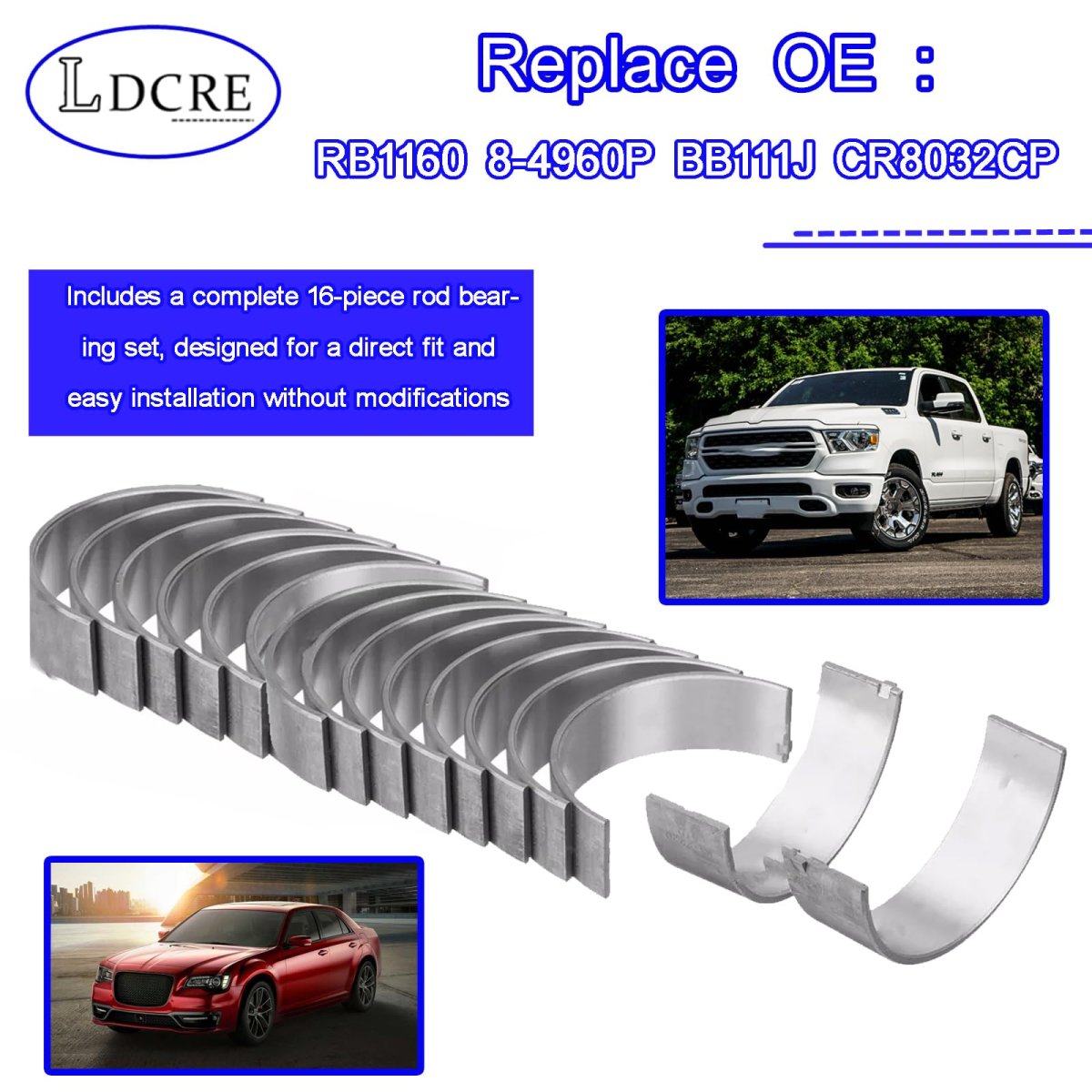16 Piece Rb10 Standard Rod Bearing Set For Dodge Ram 1500 2500 3500 Chrysler 300 Jeep Commander Grand Cherokee 5 7l 6 1l 6 4l