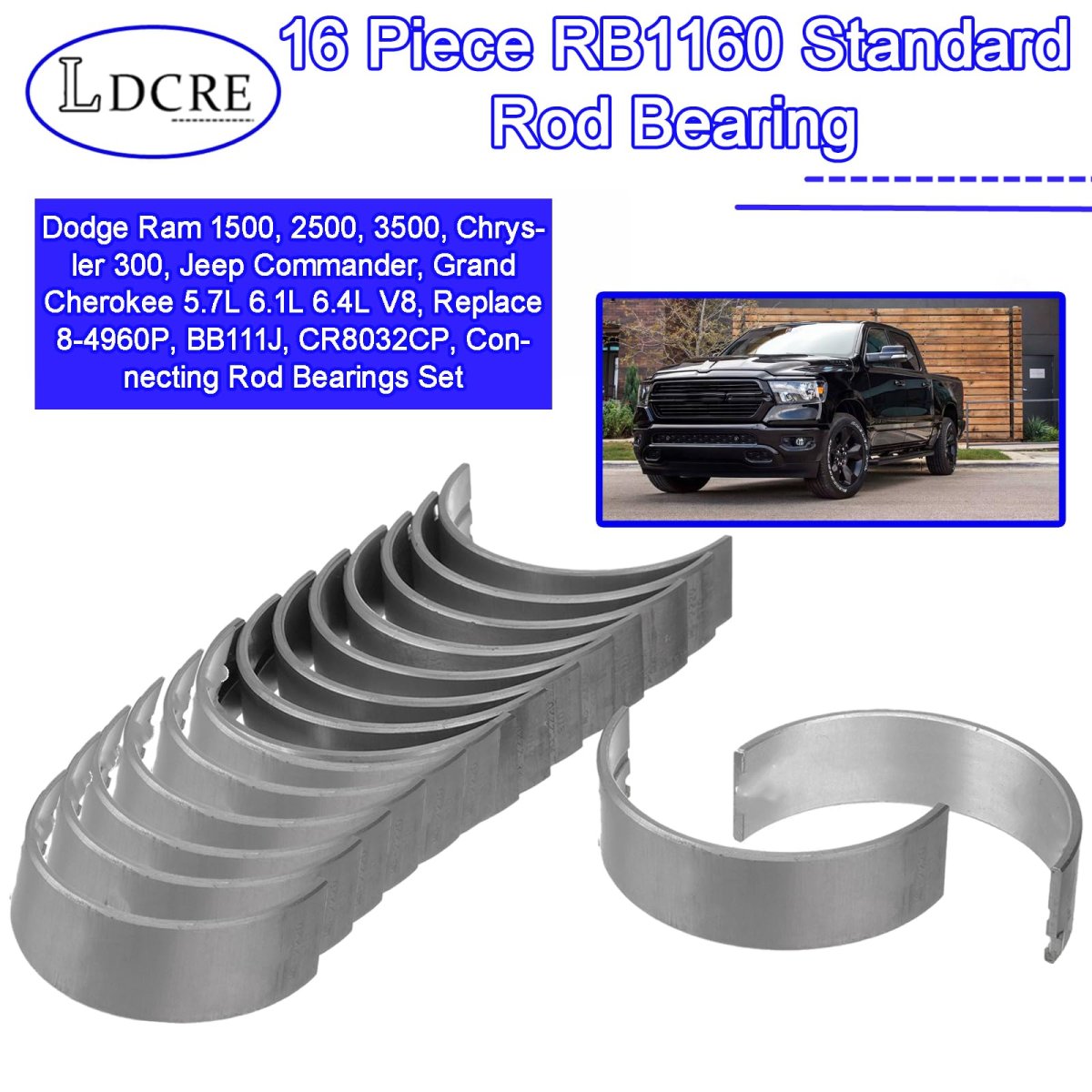 16 Piece Rb10 Standard Rod Bearing Set For Dodge Ram 1500 2500 3500 Chrysler 300 Jeep Commander Grand Cherokee 5 7l 6 1l 6 4l