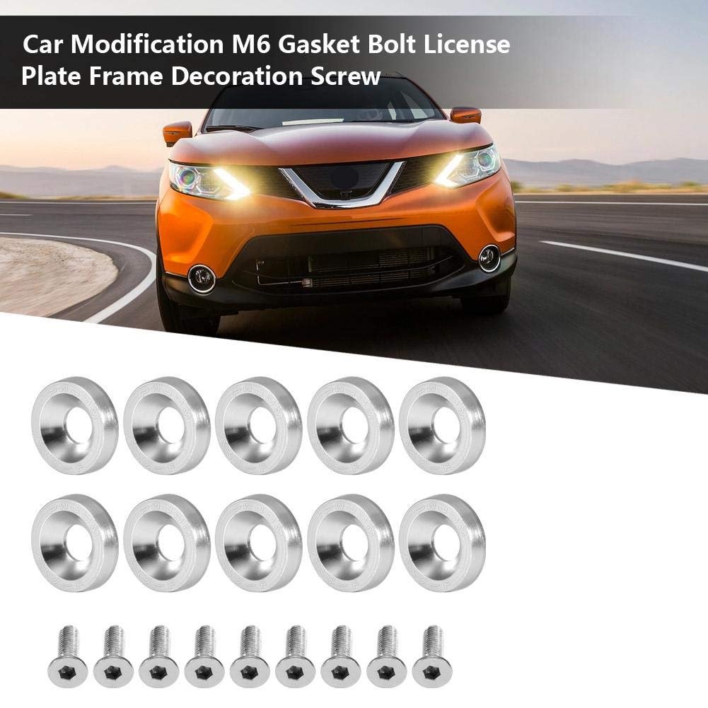 Car License Plate Frame Screws M6 Stainless Steel And Aluminum Decorative Bolts Silver 10-piece Set For Front Rear Bumper